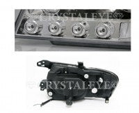 CRYSTAL EYE LED SQUID RING PROJECTOR HEADLIGHTS (BLACK) FOR MITSUBISHI PAJERO V60 V70  L057BK