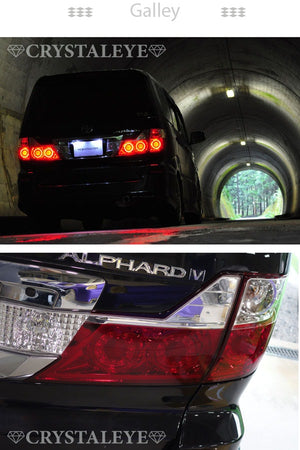 CRYSTAL EYE ROUND FIBER LED TAIL LAMP, RED CLEAR FOR TOYOTA ALPHARD 10 KOUKI J134-RC