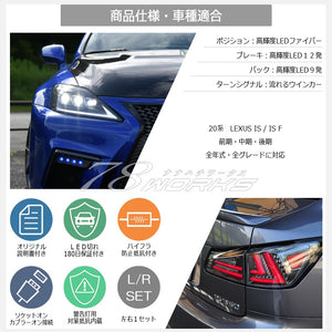 78WORKS CURRENT LOOK FLOWING TURN SIGNAL FIBER LED TAIL V3 RED CLEAR FOR LEXUS 20 SERIES IS ISF J224-RC