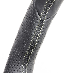 REAL ORIGINAL SERIES SMALL DIAMETER GUN GRIP D SHAPE ALL LEATHER SILVER X BLACK EURO STITCH STEERING WHEEL FOR MAZDA ROADSTER RF NDERC ND5RE ND5ERE MZC-LPB-SL