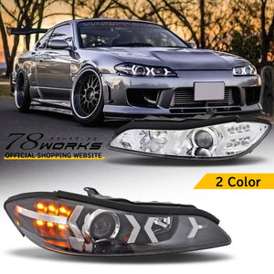 78WORKS CIRCUIT SPEC FIBER LED HEADLIGHT V3 BLACK FOR NISSAN S15 SILVIA VERIATTA S287-BK