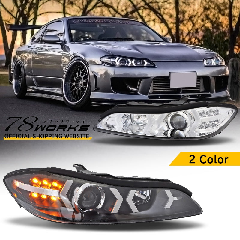 78WORKS CIRCUIT SPEC FIBER LED HEADLIGHT V3 BLACK FOR NISSAN S15