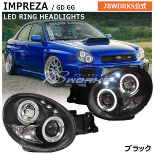 78WORKS HIGH-BRIGHTNESS LED SQUID RING HEADLIGHTS FOR HALOGEN VEHICLES BLACK FOR SUBARU GD EARLY IMPREZA WRX STI J220BK