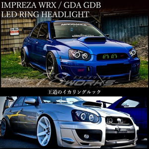 78WORKS LED SQUID RING HEADLIGHTS FOR HALOGEN VEHICLES BLACK FOR SUBARU GD GG IMPREZA MID-TERM WRX STI IMPREZA SPORTS WAGON J222BK