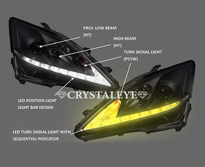 CRYSTAL EYE L-LINE HEADLIGHT V3 SEQUENTIAL TURN SIGNAL CHROME FOR LEXSUS LEXUS IS 20  S257CRVWRG