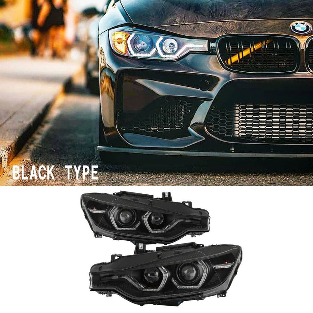 CRYSTAL EYE LATE STYLE LED HEADLIGHTS, BLACK TYPE FOR BMW F30 F31 3 2012-2014 SEDAN EARLY HID S325BK