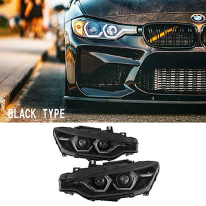 CRYSTAL EYE LATE STYLE LED HEADLIGHTS, BLACK TYPE FOR BMW F30 F31 3 2012-2014 SEDAN EARLY HID S325BK