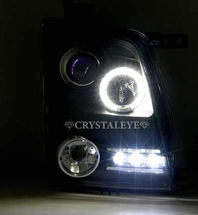 CRYSTAL EYE DIAMOND LED SQUID RING PROJECTOR HEADLIGHTS FOR HALOGEN VEHICLES (BLACK) FOR SUZUKI WAGON R MH21S 22S J121BK