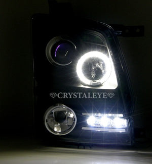 CRYSTAL EYE DIAMOND LED SQUID RING PROJECTOR HEADLIGHTS FOR HALOGEN VEHICLES (BLACK) FOR SUZUKI WAGON R MH21S 22S J121BK