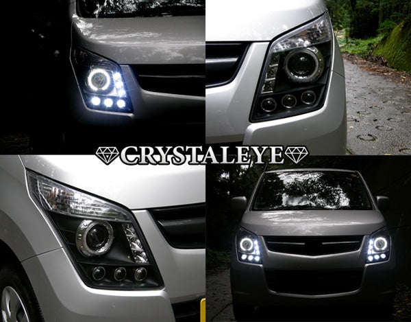 CRYSTAL EYE LEXUS TYPE DIAMOND LED SQUID RING PROJECTOR HEADLIGHTS (BLACK) FOR SUZUKI WAGON R MH23S J117BK