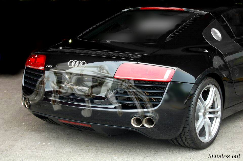 KREISSIEG CAT-BACK F1 SOUND VALVETRONIC EXHAUST SYSTEM STAINLESS STEEL BILLET FLOATING CURL TAIL SANDBLASTED KSG LOGO MARK FOR AUDI R8 V8 AUR8-01-STAINLESSBILLET-V8-4.2