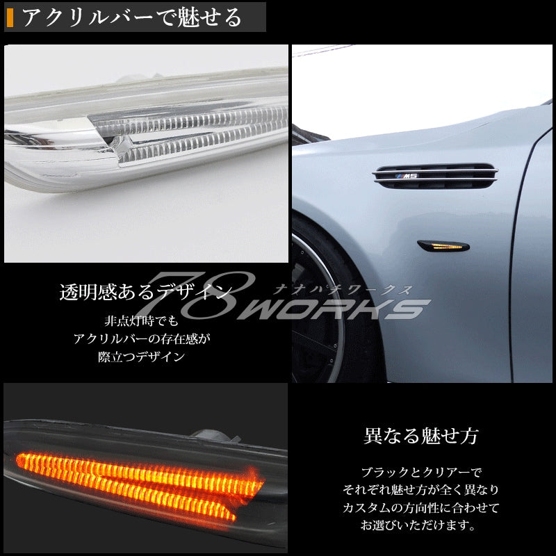 78WORKS FIBER ACRYLIC BAR TYPE LED SIDE MARKER BLACK FOR BMW 1 3 5 X1 SERIES D005