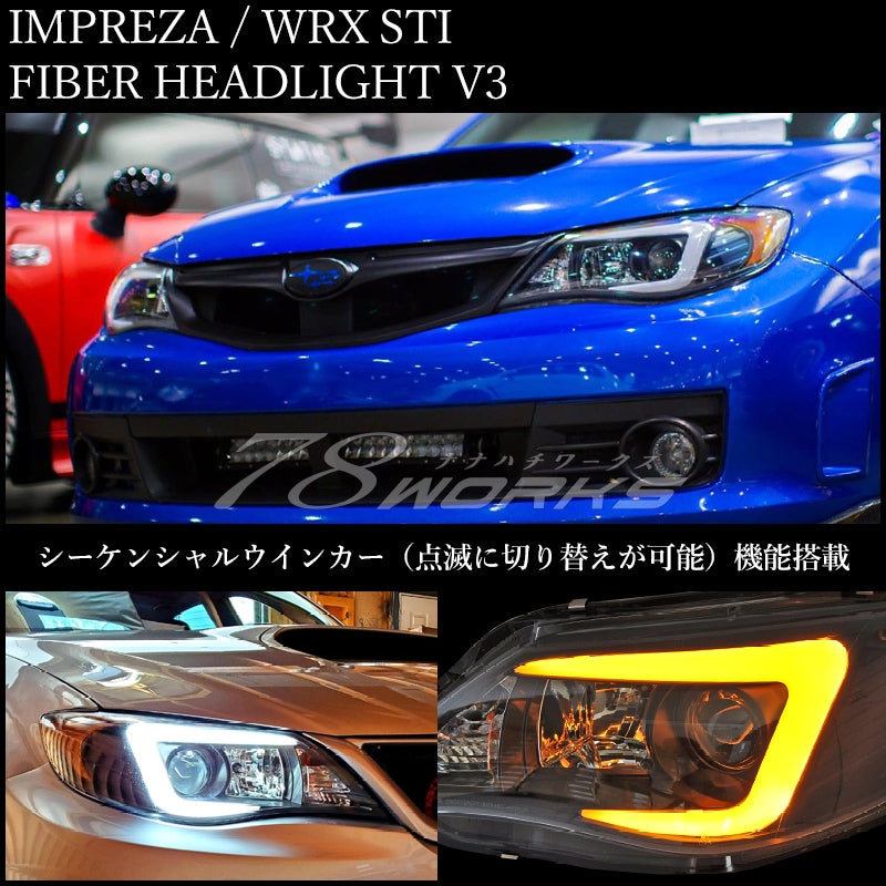 78WORKS FIBER HEADLIGHT V3 HID CAR BLACK FOR SUBARU GE GH GR GV IMPREZA WRX STI S413BKVWTS