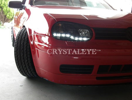 CRYSTAL EYE AUDI R8 LOOK LED PROJECTOR HEADLIGHTS (BLACK) FOR VOLKSWAGEN GOLF4 S064BK