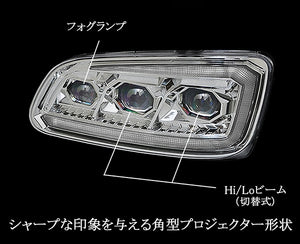 NIGHT STAR PROJECTOR LED HEADLIGHT & FIBER LED SEQUENTIAL TURN SIGNAL SET [CHROME BLACK] FOR HINO RANGER GRAND PROFIA U033VC
