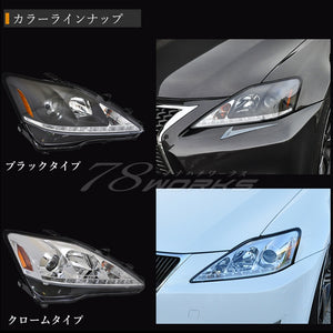 78WORKS LATE MODEL GENUINE LOOK FLOWING TURN SIGNAL L-LINE HEADLIGHT V3 BLACK FOR LEXUS 20 SERIES IS ISF ISC ZENKI S257