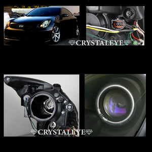 CRYSTAL EYE CCFL SQUID RING PROJECTOR HEADLIGHT (BLACK) FOR NISSAN SKYLINE COUPE V35 L042BK
