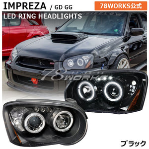 78WORKS LED SQUID RING HEADLIGHTS FOR HALOGEN VEHICLES BLACK FOR SUBARU GD GG IMPREZA MID-TERM WRX STI IMPREZA SPORTS WAGON J222BK