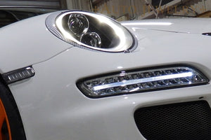 CRYSTAL EYE 991 STYLE FIBER LED RING HEADLIGHT (BLACK) AUTOJEWELRY FOR PORSCHE 997 911 2005Y-2009Y S163BK