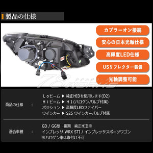 78WORKS FIBER LED HEADLIGHTS (BLACK) FOR GENUINE HID VEHICLES FOR SUBARU GD GG IMPREZA LATE WRX STI IMPREZA SPORTS WAGON S303BK