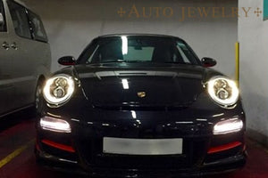 CRYSTAL EYE 991 STYLE FIBER LED RING HEADLIGHT (SILVER) AUTOJEWELRY FOR PORSCHE 997 911 2005Y-2009Y S163SV
