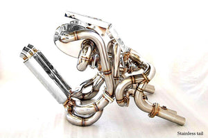 KREISSIEG F1 SOUND VALVETRONIC EXHAUST SYSTEM STAINLESS STEEL TAIL SANDBLASTED KSG LOGO MARK WITH BUMPER 2 CATALYZER FOR LAMBORGHINI DIABLO 6.0 VT ROADSTER 6.0L V12 LAD-01-STAINLESS-WITHBUMPER-2C