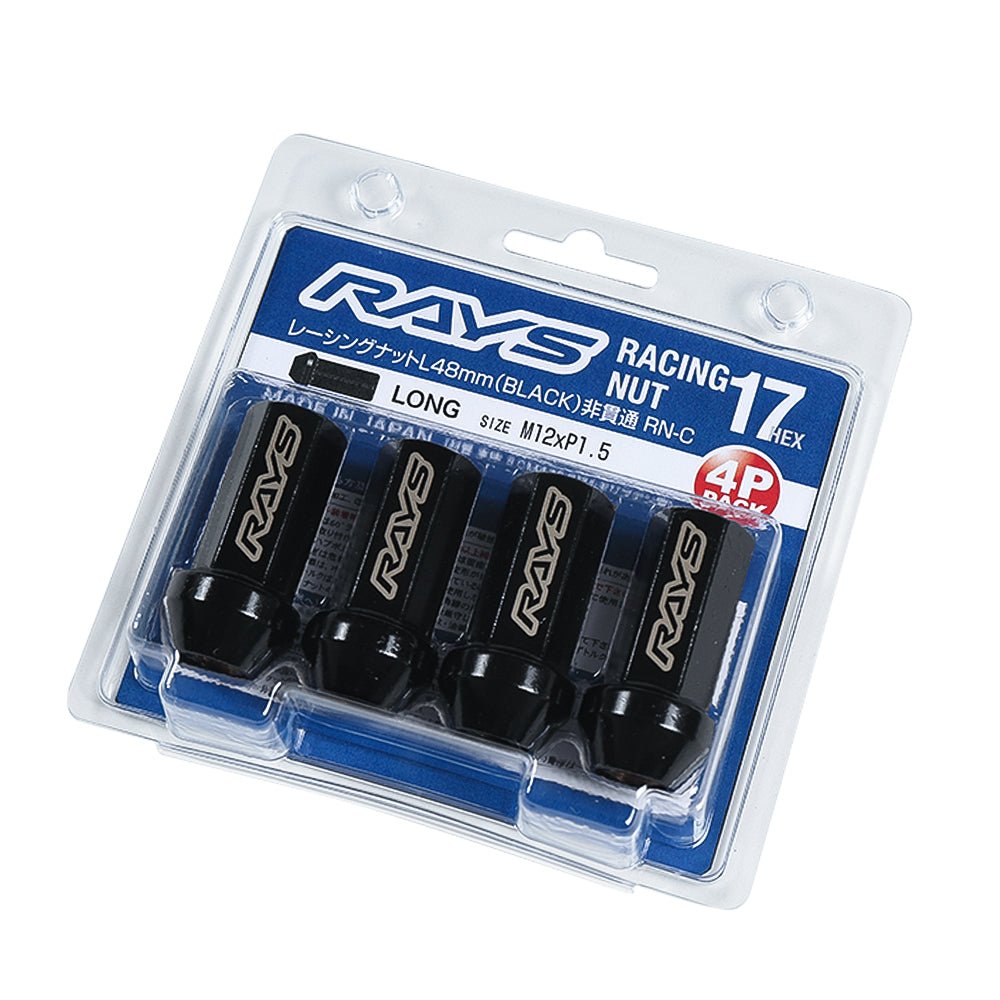 RAYS 17HEX RACING NUT RN-C (CLOSED END LONG TYPE) L48 4PC 12X1.5 BK (BLACK) 74130000010BK