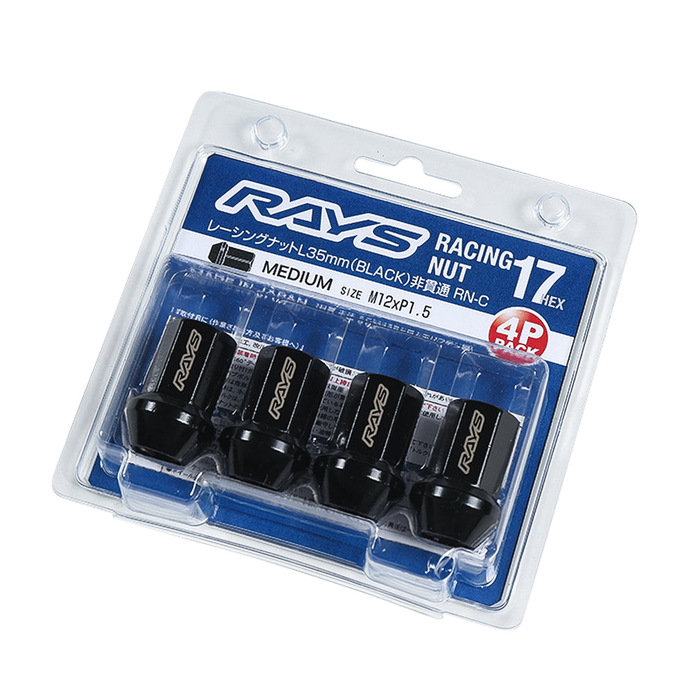RAYS 17HEX RACING NUT SET (CLOSED END MEDIUM TYPE) RN-C L35 4PC 12X1.5 BK (BLACK) 74130000012BK