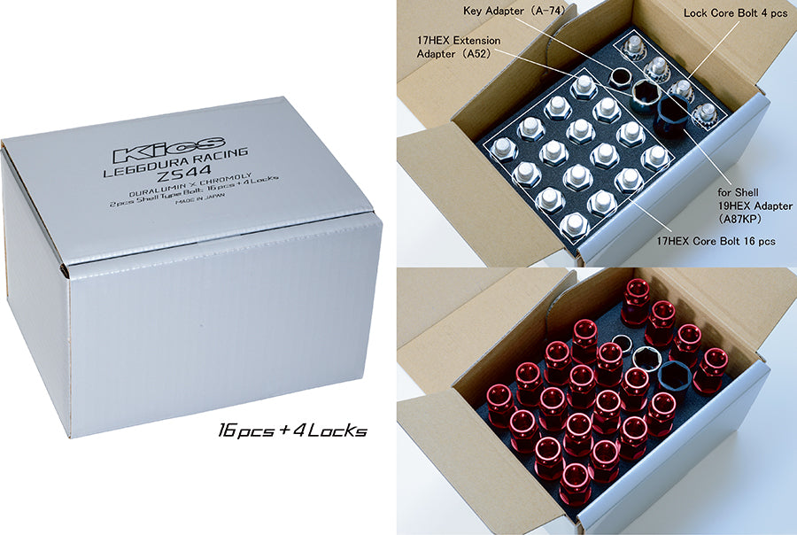 KYO-EI KICS LEGGDURA RACING BOLT ZS44 (16PCS + 4LOCKS) RED M14×P1.5 FOR  ZS44-7035R