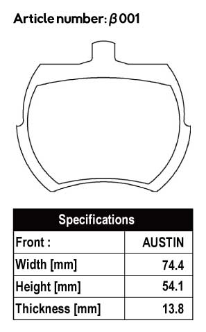 ACRE PC2600 BRAKE PAD FRONT FOR ROVER MINI 12INCH MODEL β001-PC2600