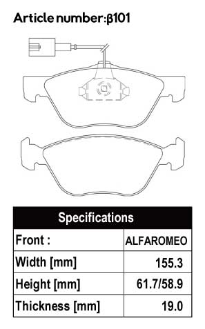 ACRE PC2600 BRAKE PAD FRONT FOR ALPHA ROMEO 145 2.0 TS QUADRIFOGLIO 930A5 930A534 β101-PC2600