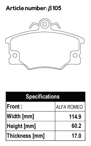 ACRE RACING PRO BRAKE PAD FRONT FOR FIAT UNO 1.3 TURBO 1.4 TURBO F46A8 FA46A8 β105-RACING-PRO