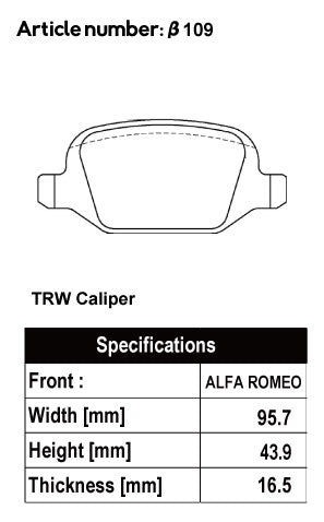 ACRE EUROSTREEET BRAKE PAD REAR FOR ALPHA ROMEO MITO 1.4 TURBO 6AT 95514P β109-EUROSTREEET