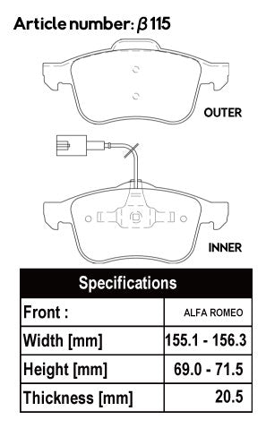 ACRE RACING PRO BRAKE PAD FRONT FOR ALPHA ROMEO GIULIETTA 1.4 SPRINT 94014 940141 β115-RACING-PRO