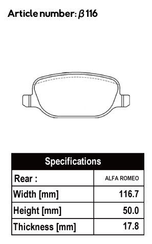 ACRE PC3200 BRAKE PAD REAR FOR ALPHA ROMEO SPIDER 2.2 JTS 93922S β116-PC3200