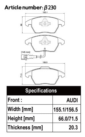 ACRE DUSTLESS REAL BRAKE PAD FRONT FOR AUDI A3 A3 SPORTBACK A3 SEDAN 1.8 TFSI SPORTBACK 8PBYT 8PBZB 8PCDA β230-DUSTLESS-REAL