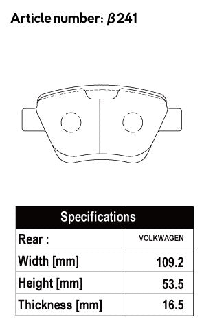 ACRE ZZC BRAKE PAD REAR FOR VOLKS WAGEN GOLF TOULAN 1.4TSI 1.6E 2.0GLI PRIMARY EQUIPMENT NO.1ZE 1TBLG 1TBMY 1TCAV 1KBLP 1TBLP 1TAXW 1TBLX 1TCAV 1TCTH β241-ZZC