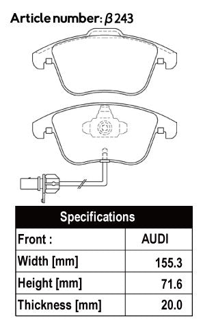 ACRE RACING PRO BRAKE PAD FRONT FOR AUDI A4 A4 SEDAN A4 AVANT A4 ALLROAD A4 CABRIOLET B8 2.0 TFSI 8KCDN β243-RACING-PRO