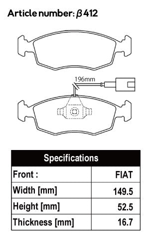 ACRE EUROSTREEET BRAKE PAD FRONT WITH SENSOR FOR FIAT 500C 1.2 8V 31212 β412-EUROSTREEET
