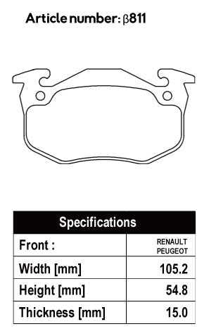 ACRE FORMULA800C BRAKE PAD FRONT FOR ALPINE MEGANE TWINGO TWINGO I 1.2 1238CC OHV E G 06C3G β811-FORMULA800C