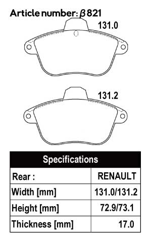 ACRE FORMULA800C BRAKE PAD REAR FOR RENAULT LUTECIA CLIO LUTECIA II 3.0 RS 16V BL7X β821-FORMULA800C