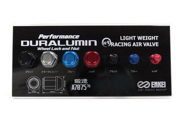 ENKEI PERFORMANCE DURALUMIN NUT & RACING AIR VALVE DISPLAY DIS001