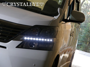 CRYSTAL EYE HEADLIGHT GARNISH WITH BUILT-IN LED DAYTIME RUNNING LIGHTS LED EYE (CHROME GARNISH, WHITE LED) FOR TOYOTA VELLFIRE ZENKI E005CW