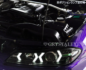 CRYSTAL EYE LED LIGHT BAR HEADLIGHT V4 SEQUENTIAL TURN SIGNAL TYPE CHROME FOR NISSAN SILVIA S15 S289CR