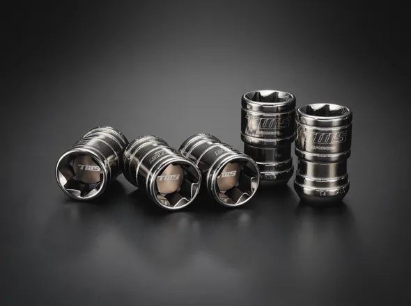 TWS SECURITY LOCK NUTS - [20P] 20 NUTS (WITH TWS LOGO ALUMINUM INNER CAPS) / 1 DEDICATED ADAPTER FOR  TWS1420K