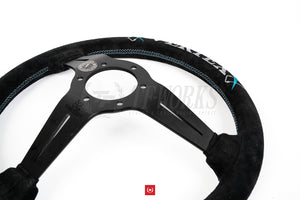 CAR MAKE T&E VERTEX 6 STAR 340MM LEATHER STEERING WHEEL - VERTEA BLUE FOR  CARMAKETE-03055