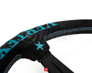 CAR MAKE T&E VERTEX 6 STAR 340MM LEATHER STEERING WHEEL - VERTEA BLUE FOR  CARMAKETE-03055