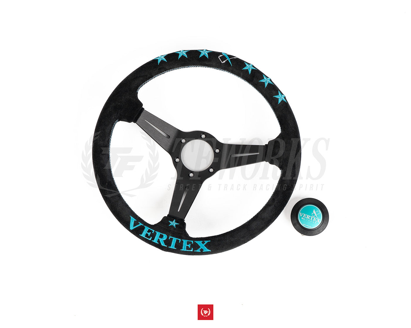 CAR MAKE T&E VERTEX 6 STAR 340MM LEATHER STEERING WHEEL - VERTEA BLUE FOR  CARMAKETE-03055