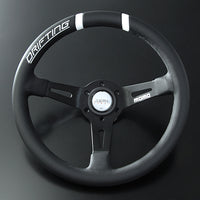 MOMO FORTUNE DRIFTING 330 85 BLACK LEATHER WHITE SPOKE WHITE STITCH STEERING WHEEL MOMO-00003