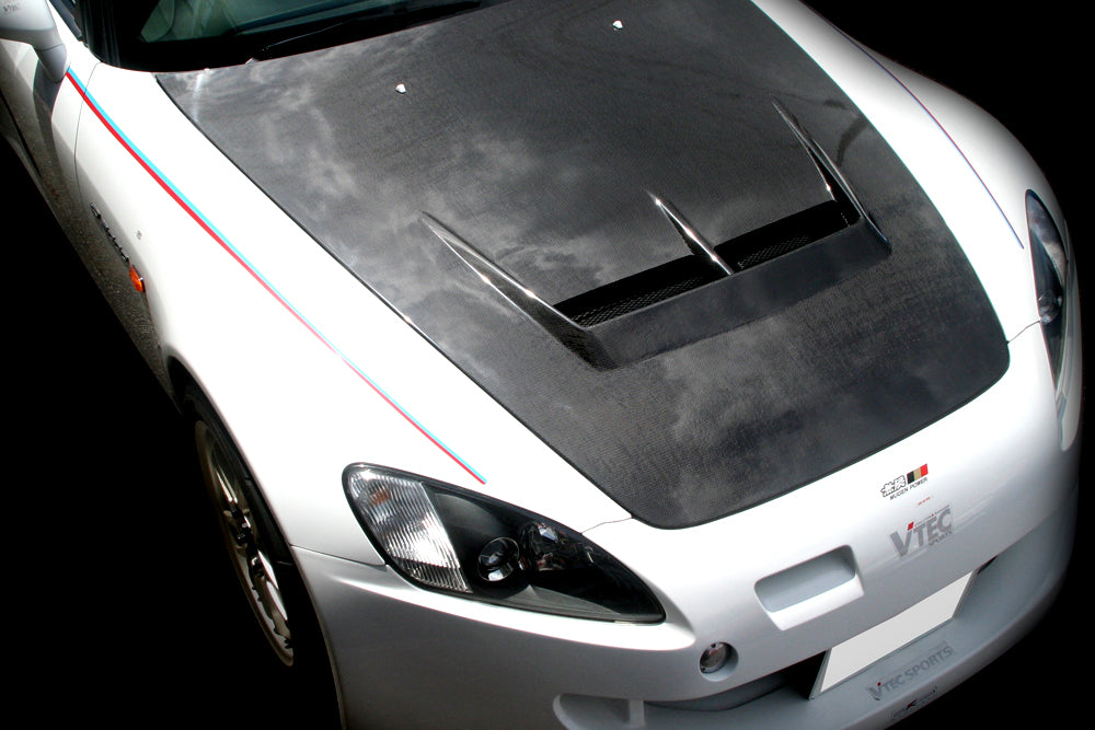 M&M HONDA PLAIN WEAVE CARBON BONNET WITH DUCT CARBON FRP TYPE S2 FOR S2000 AP1 AP2 01100-AP1-S002